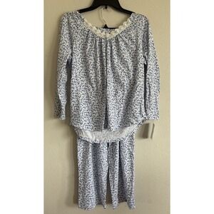 Aria Women's Blue Floral Long Sleeve Pajama Set Small NWT